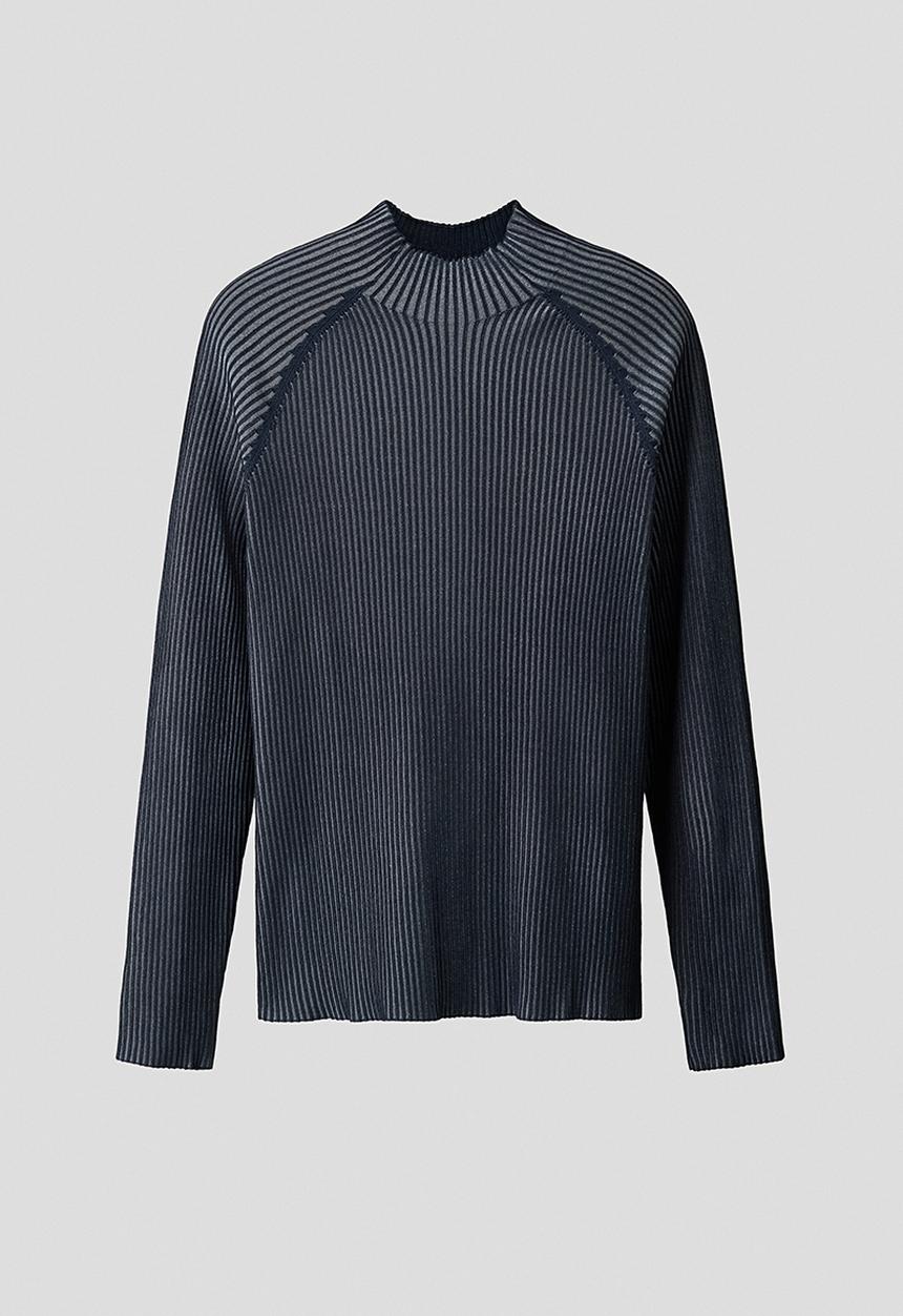 H&M - H&M Atelier:  Slim fit rib-knit turtleneck jumper - navy blue/striped