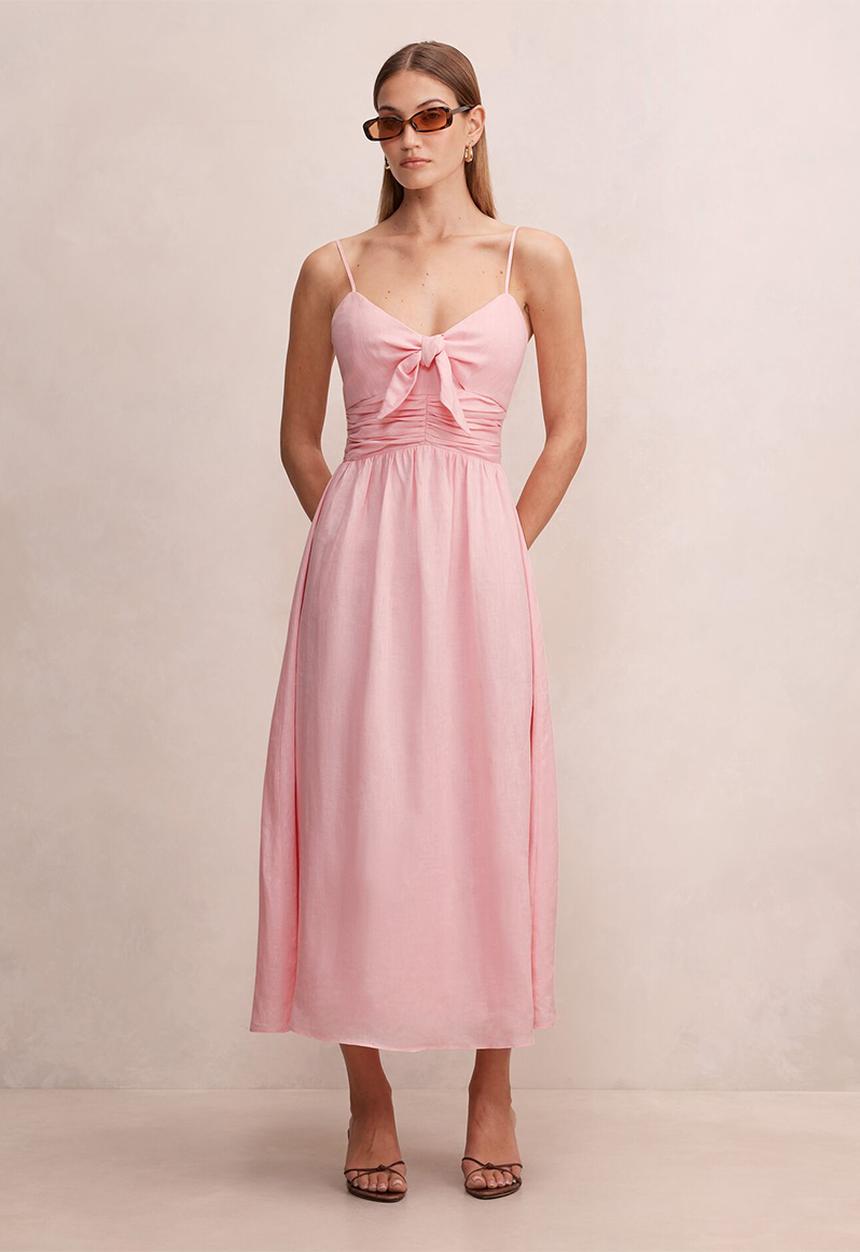 Forever New - Isabella tie front linen midi dress - pretty pink