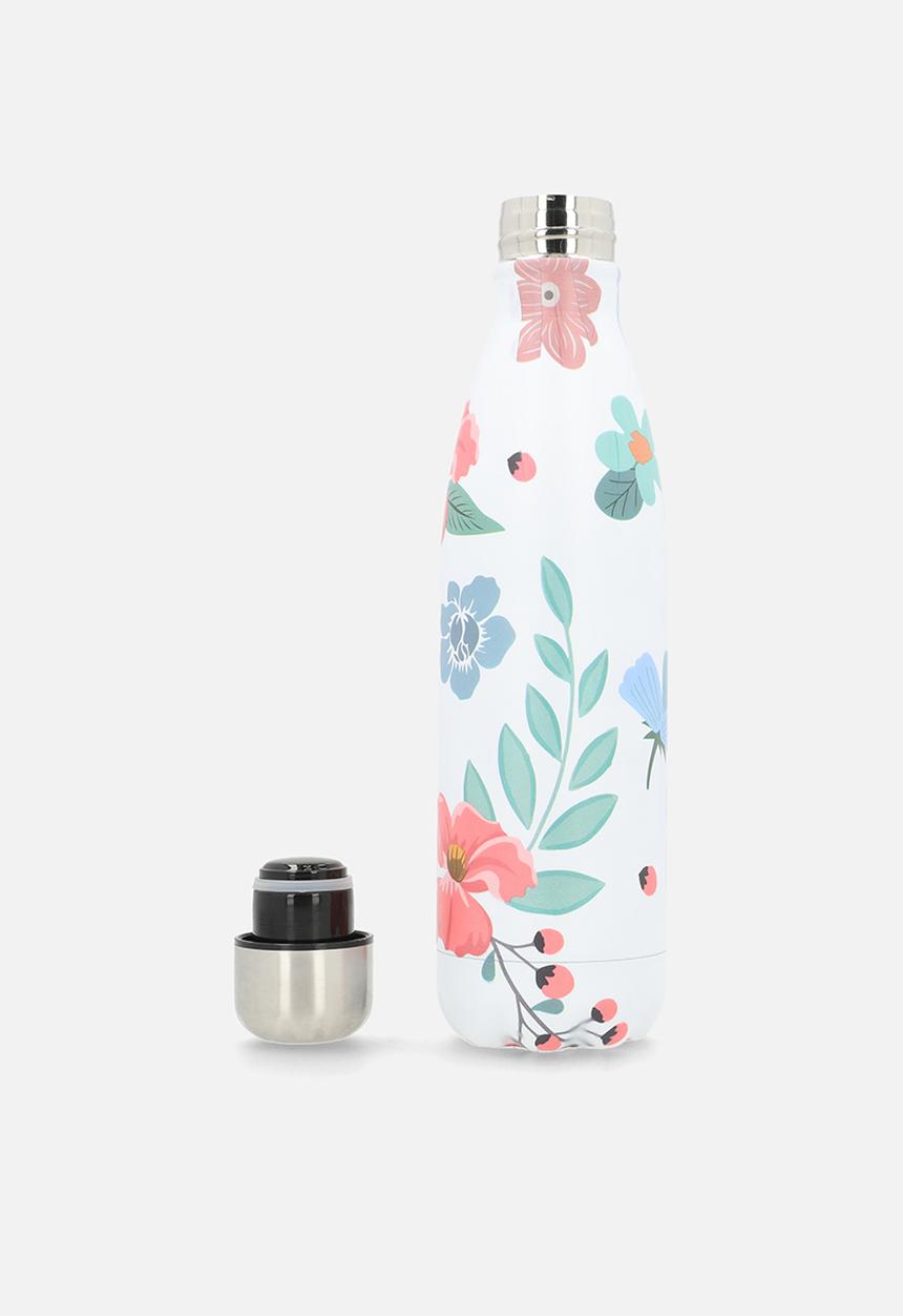 Excellent Houseware - White Floral Stainless Steel Vacuum Flask Bottle 500ml