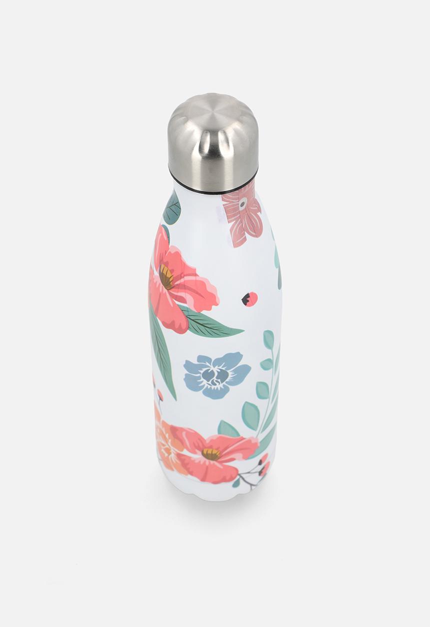 Excellent Houseware - White Floral Stainless Steel Vacuum Flask Bottle 500ml