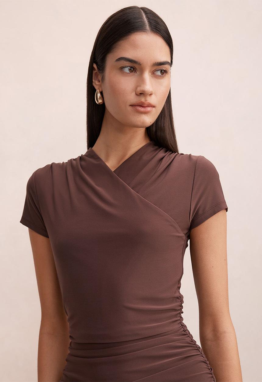 Forever New - Juliette cross over mini dress in - cocoa bean