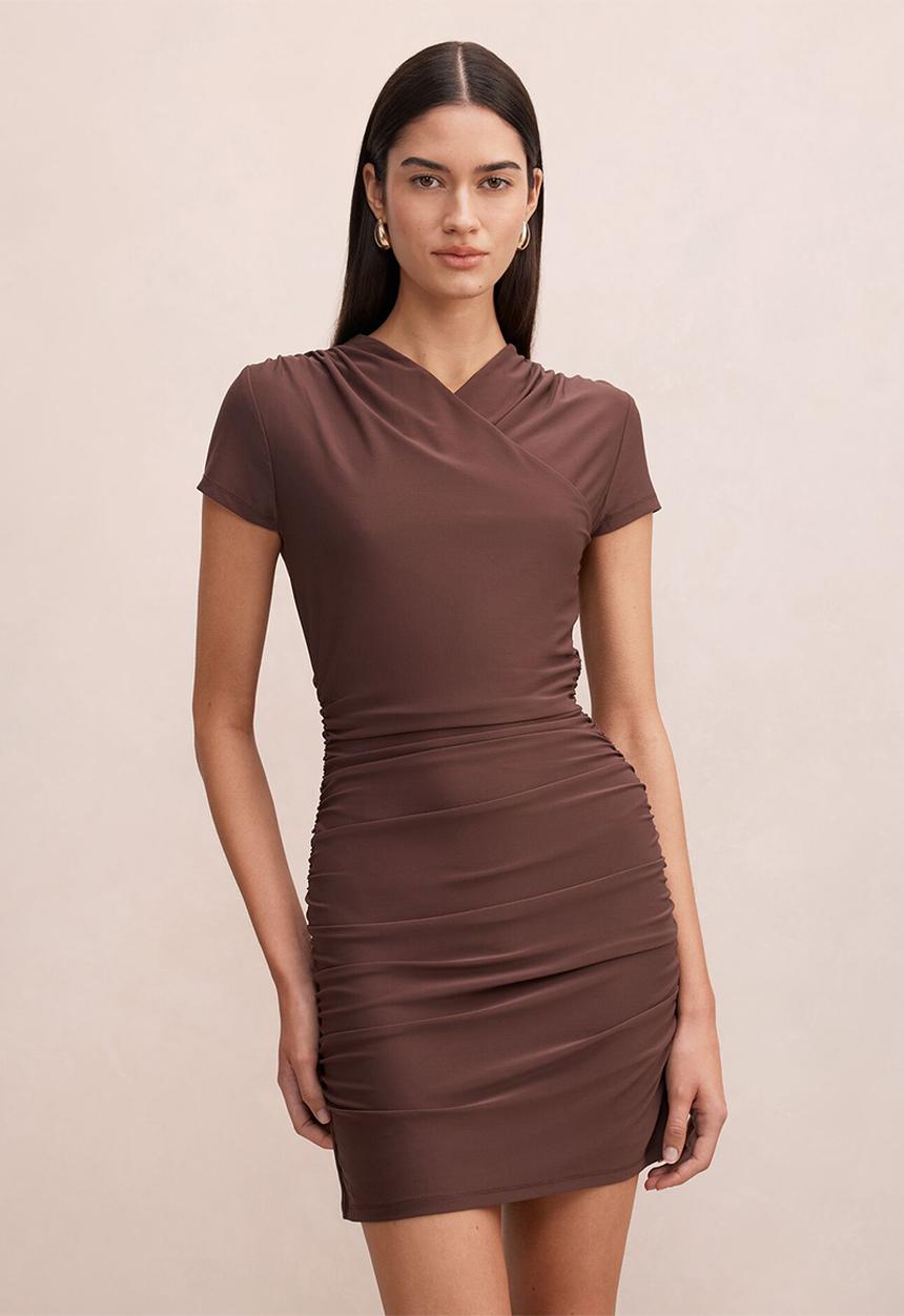 Forever New - Juliette cross over mini dress in - cocoa bean