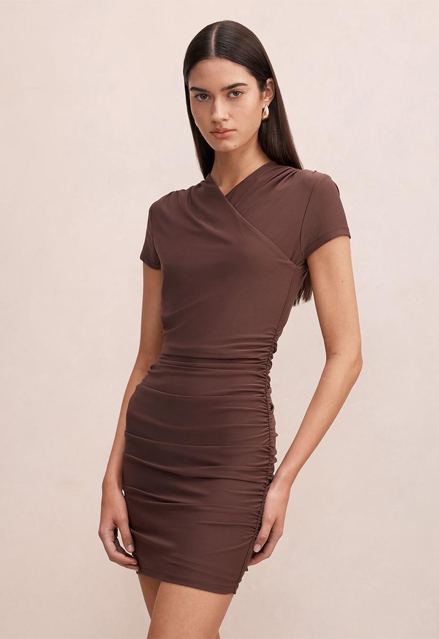 Forever New - Juliette cross over mini dress in - cocoa bean