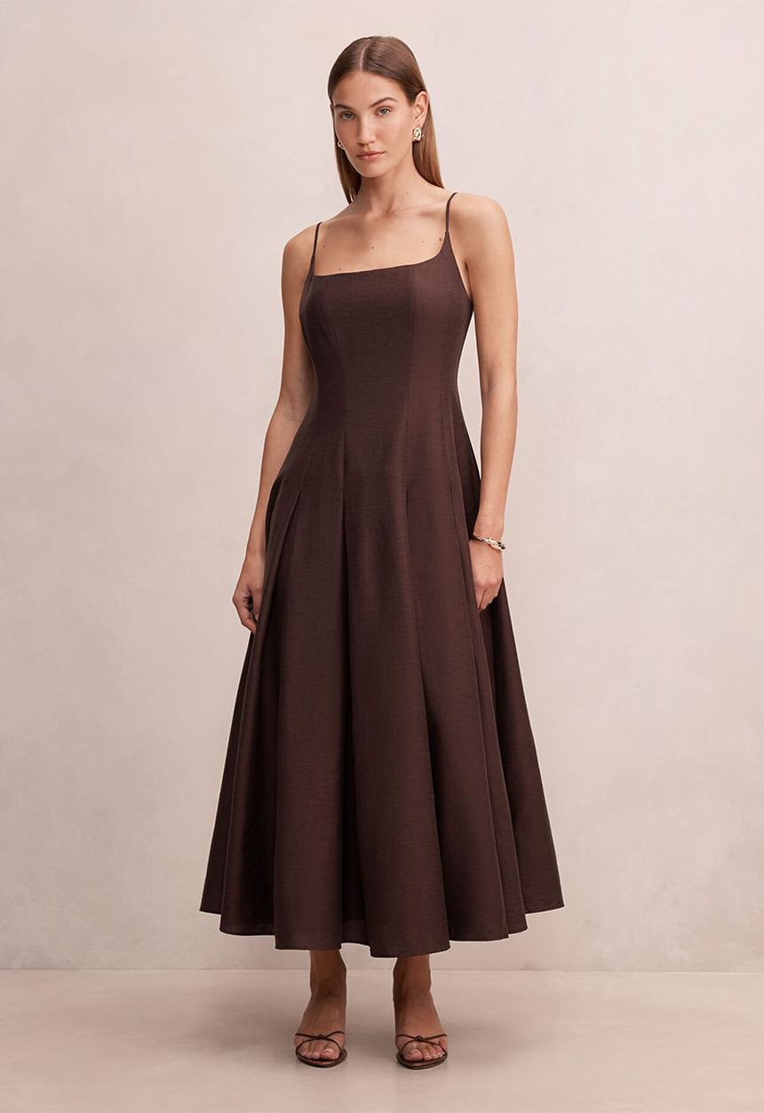 Forever New - Emery panel midi dress in - chocolate freckle