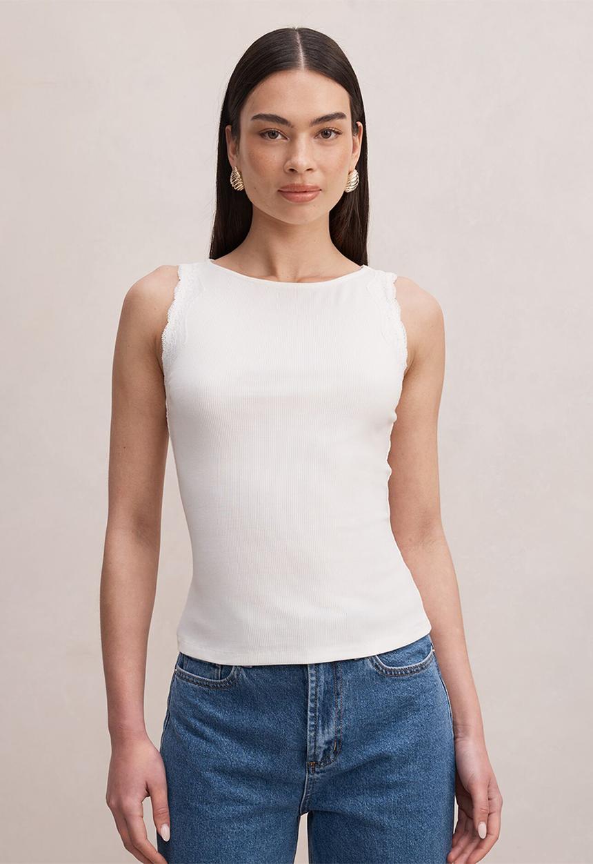 Forever New - Karla lace trim tank top in - porcelain