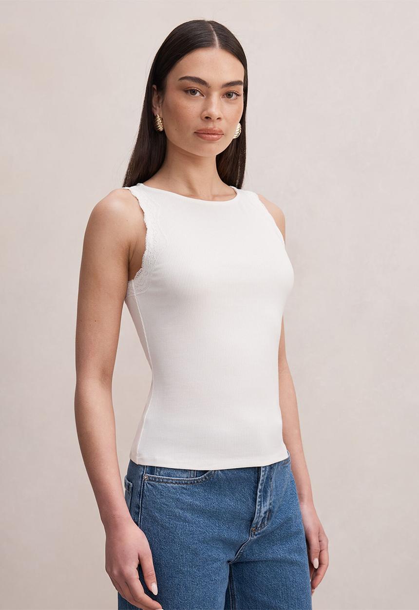 Forever New - Karla lace trim tank top in - porcelain