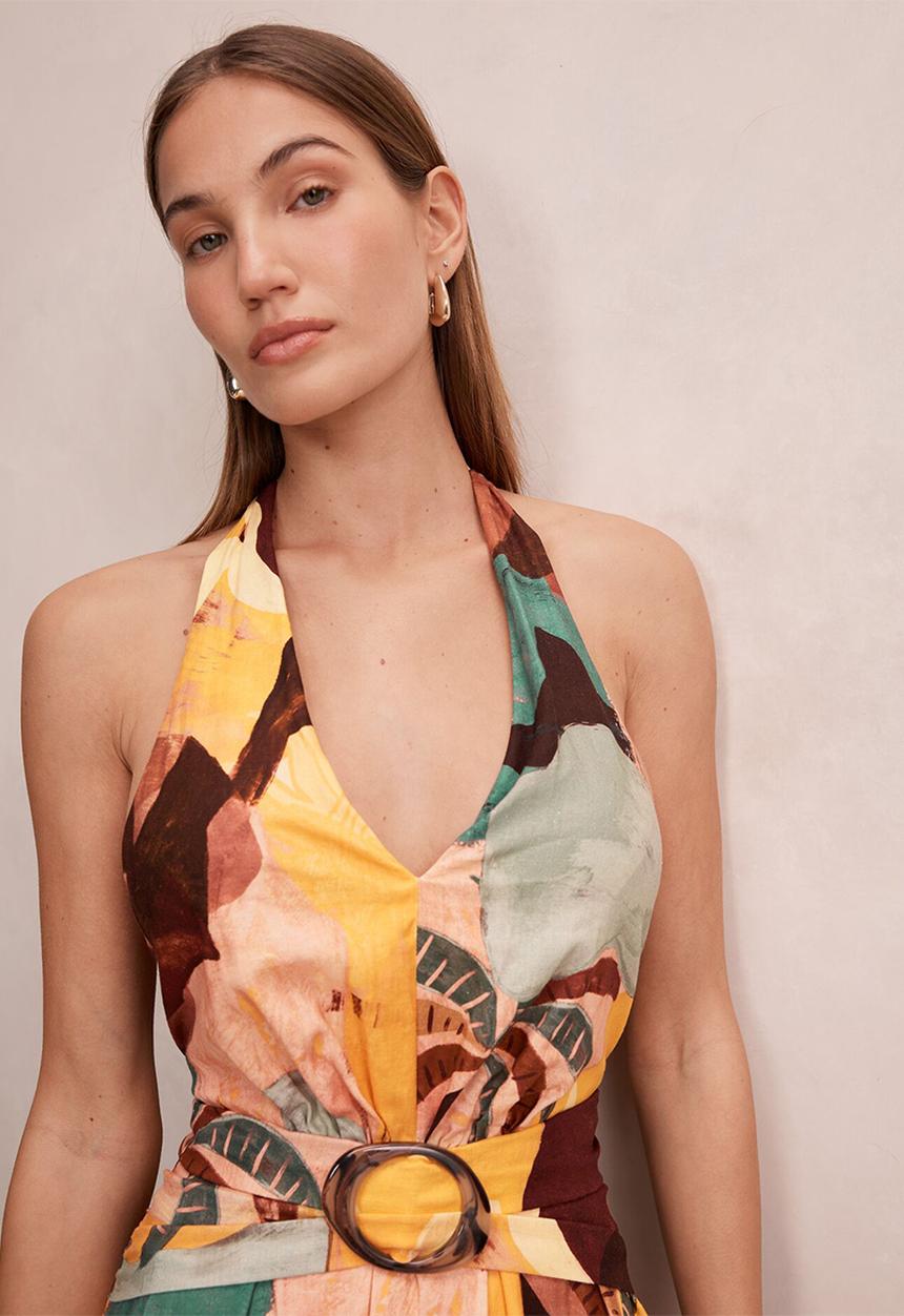 Forever New - Alessi halter linen midi dress - arndale abstract