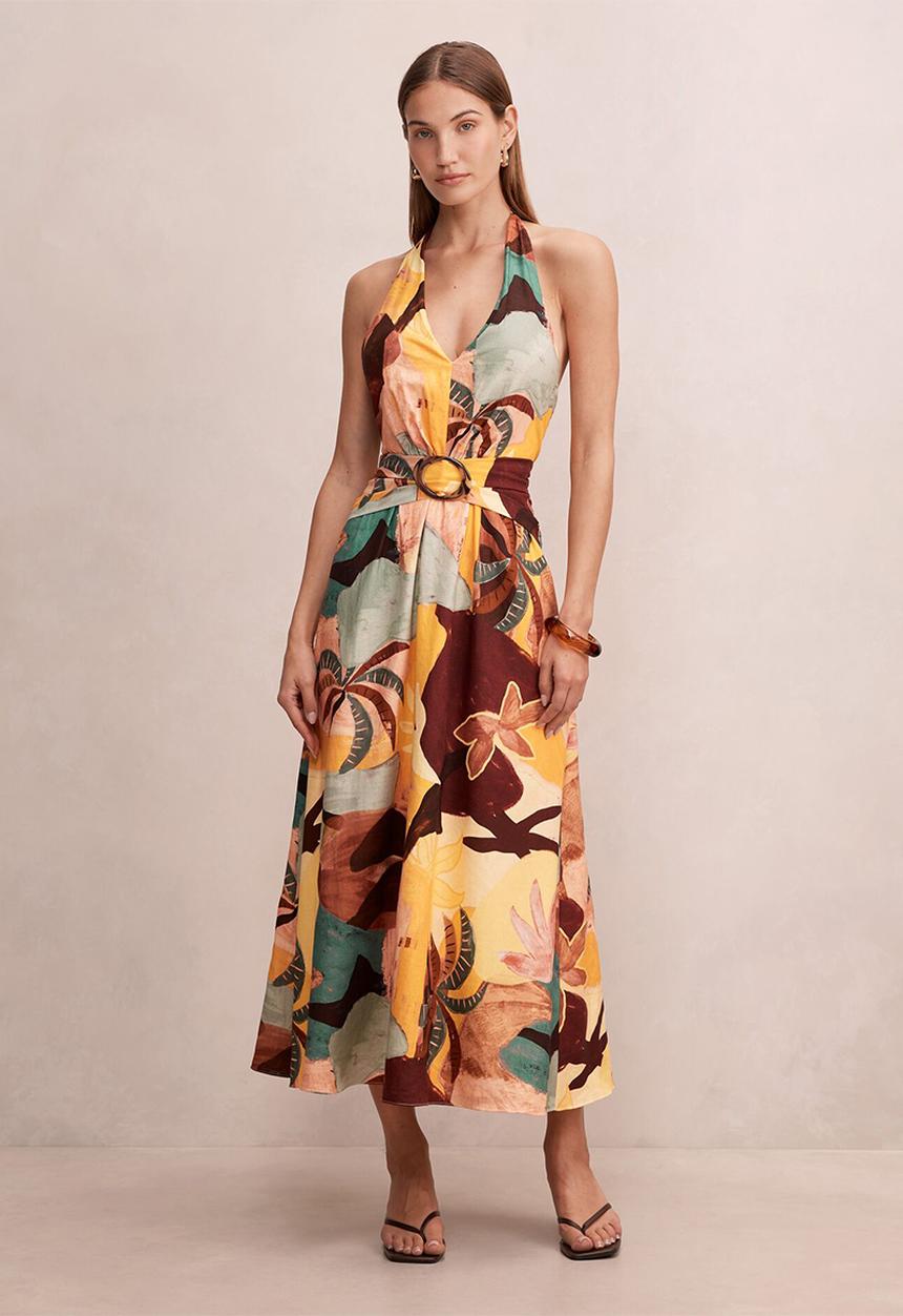 Forever New - Alessi halter linen midi dress - arndale abstract