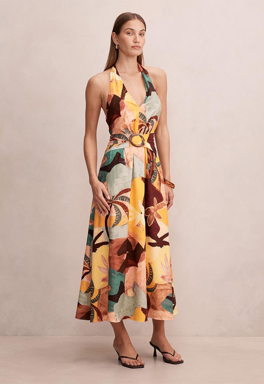 Forever New - Alessi halter linen midi dress - arndale abstract