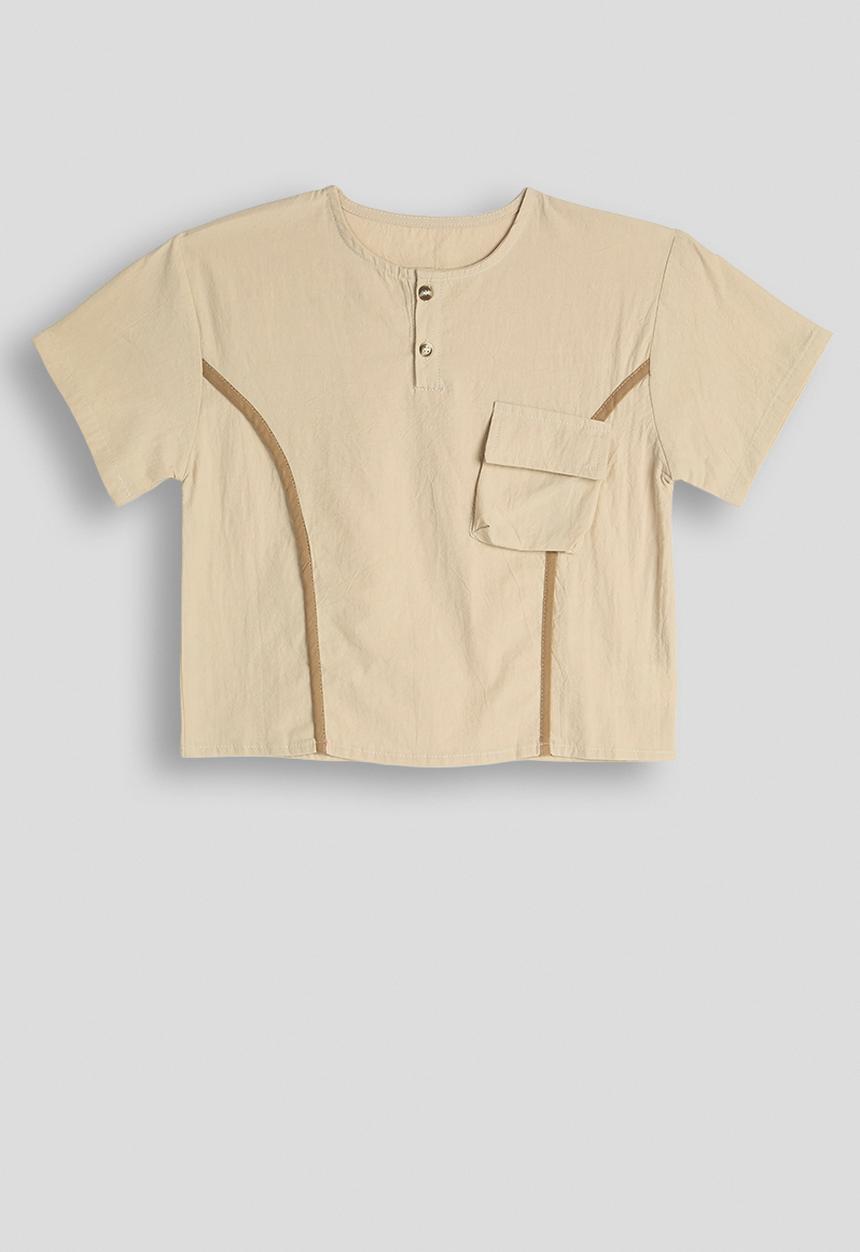 Pop Candy - Side seam binded tee - khaki brown