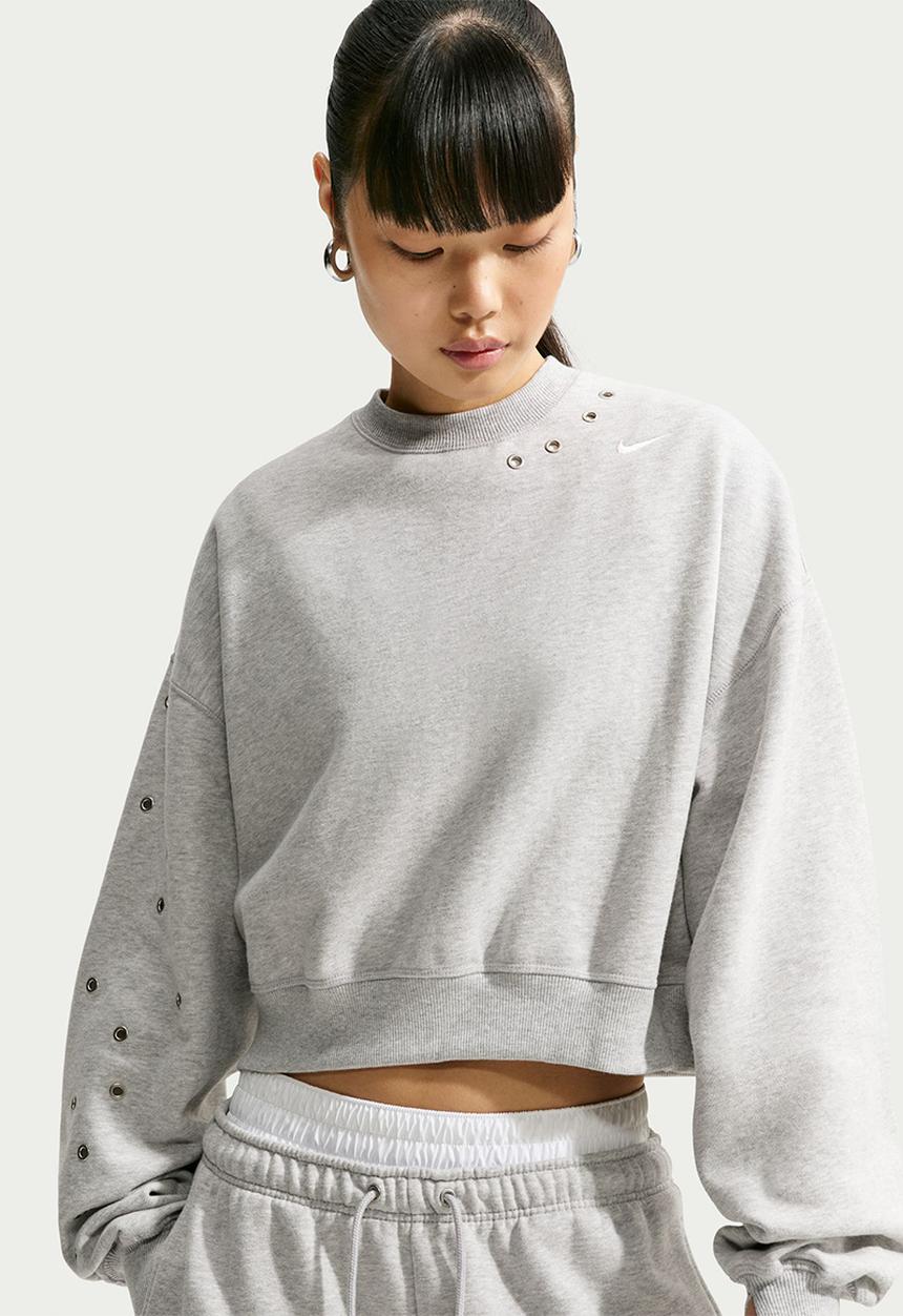 Nike - W Nk Fleece Oversized Cropped Crew-Neck Sweatshirt - Wolfgrey/Htr/Sail