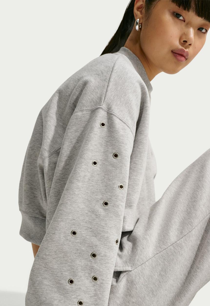 Nike - W Nk Fleece Oversized Cropped Crew-Neck Sweatshirt - Wolfgrey/Htr/Sail