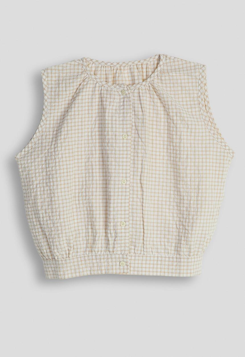Pop Candy - Check seersucker button down top - light brown