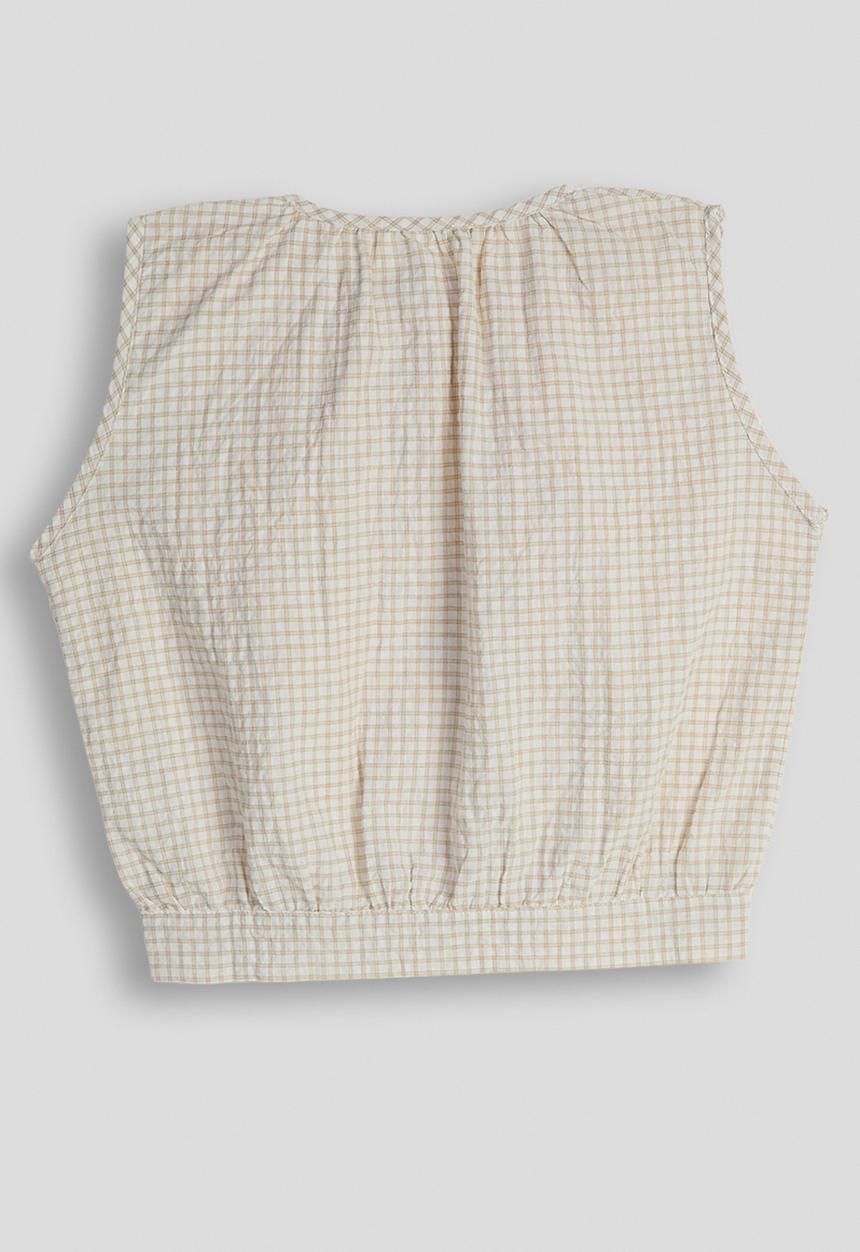 Pop Candy - Check seersucker button down top - light brown