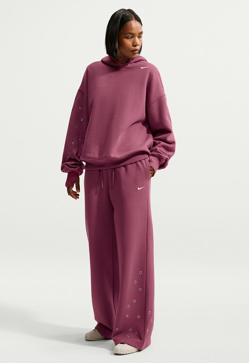 Nike - W Nk Fleece Mid-Rise Wide-Leg Pants - Pinksmoke/Sail