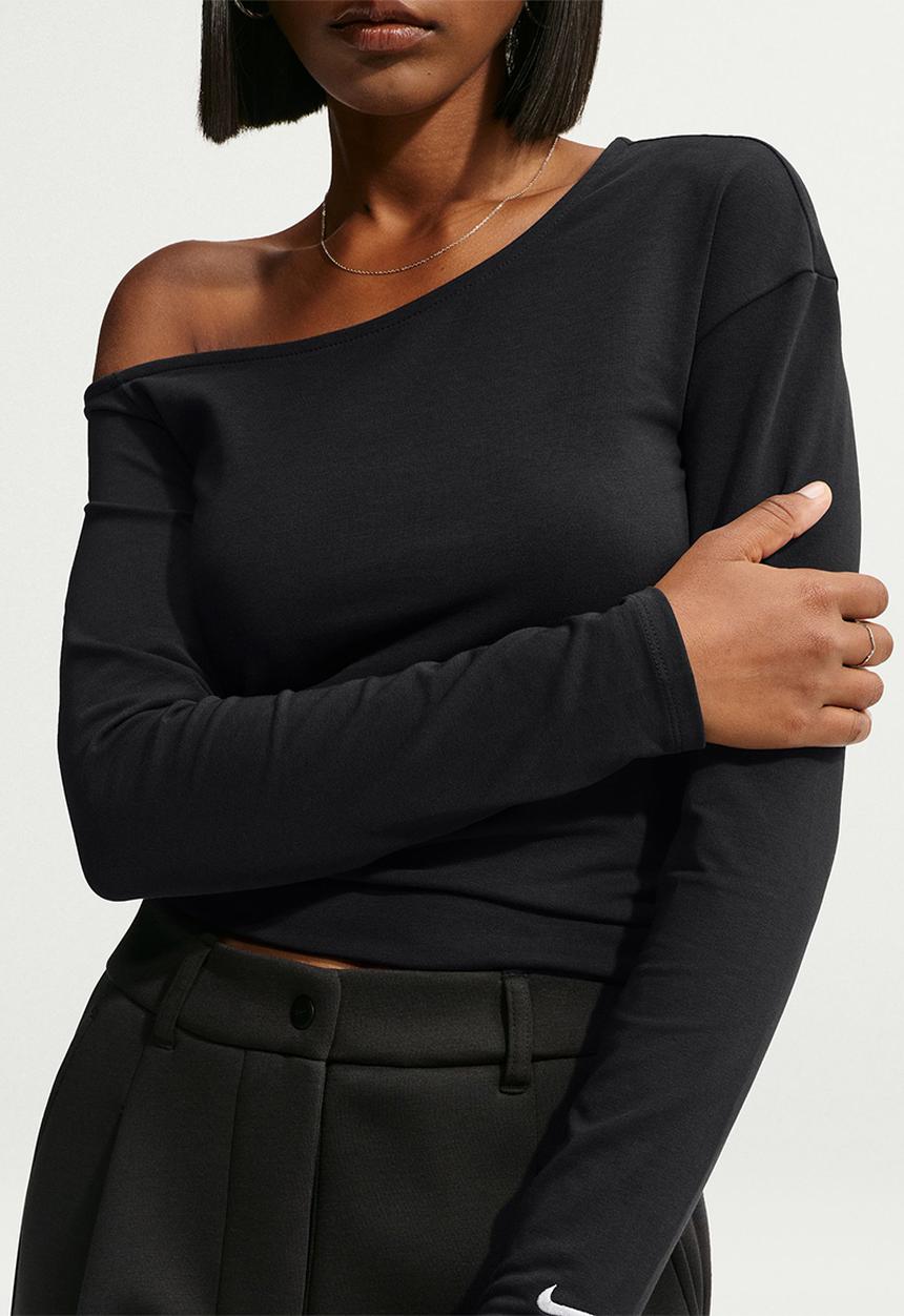 Nike - W Nk Ls Fitted Off Shldr Top - Black/Sail