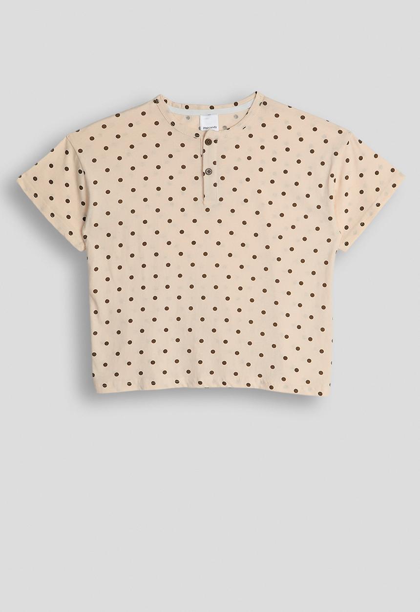 Pop Candy - Polka dot henley tee - seashell