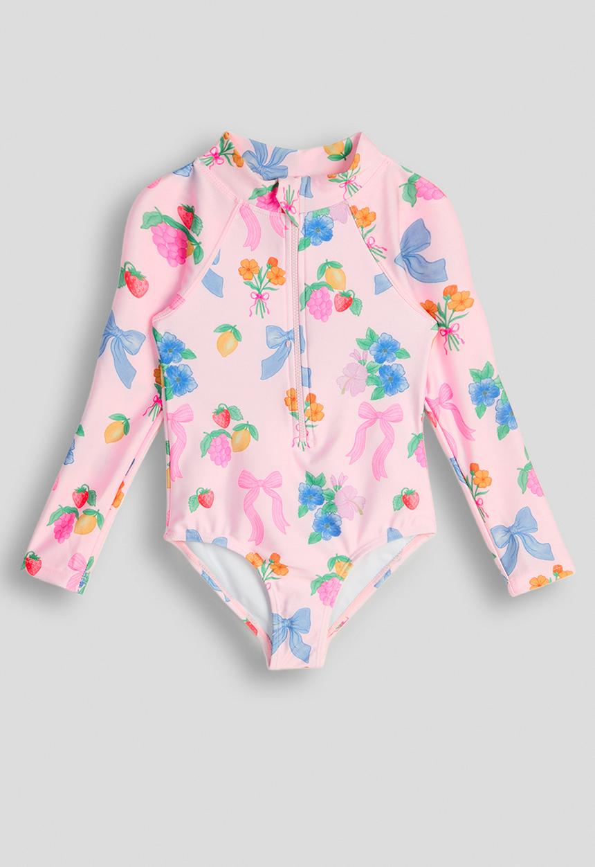 Cotton On - Long Sleeve One Piece Swimsuit - Ballet Pink/Bows