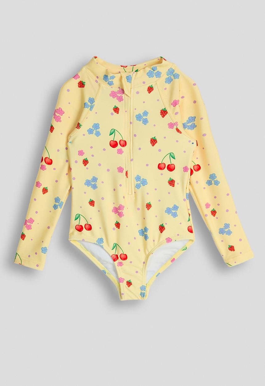Cotton On - Long Sleeve One Piece Swimsuit - Baby Yellow/Cherries