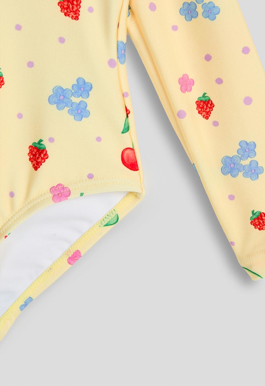 Cotton On - Long Sleeve One Piece Swimsuit - Baby Yellow/Cherries
