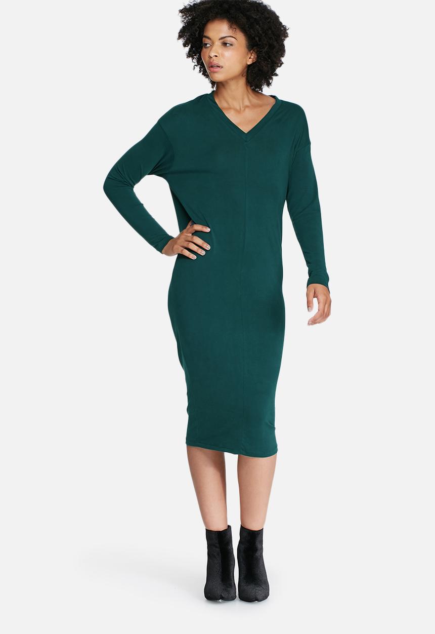 dailyfriday - Longsleeve v-neck midi dress