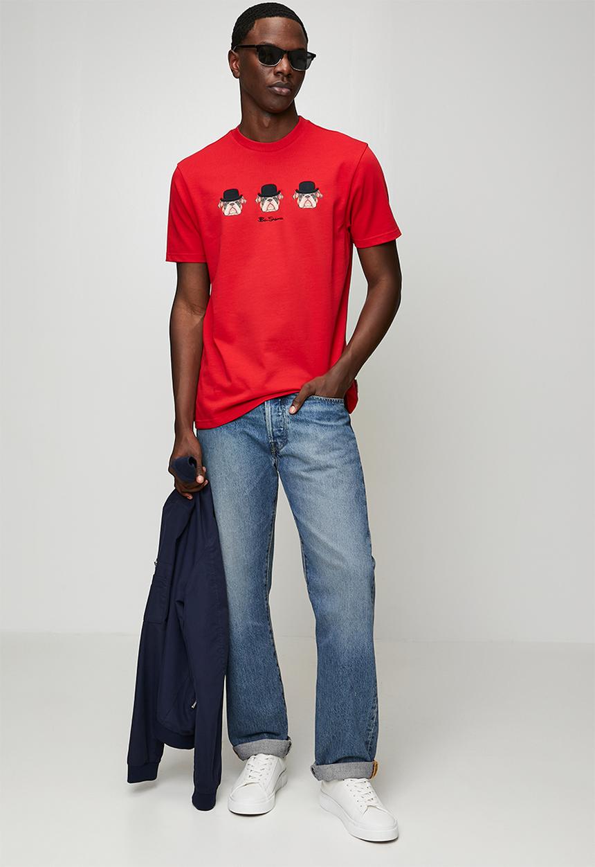 Ben Sherman - Brit Trio Bulldog Tee Shirt 260Gsm  - Red
