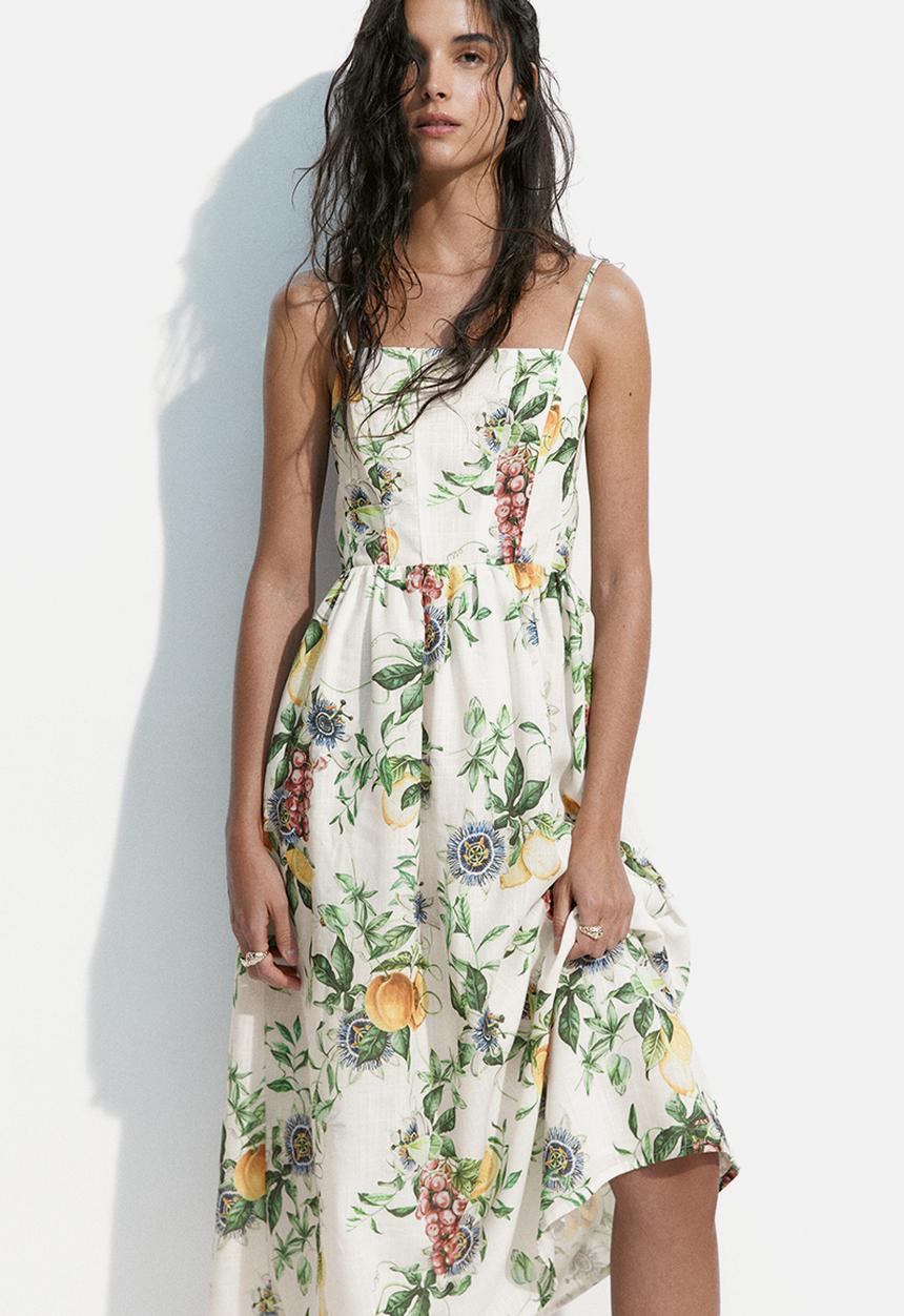 H&M - Strappy midi dress - white/peaches