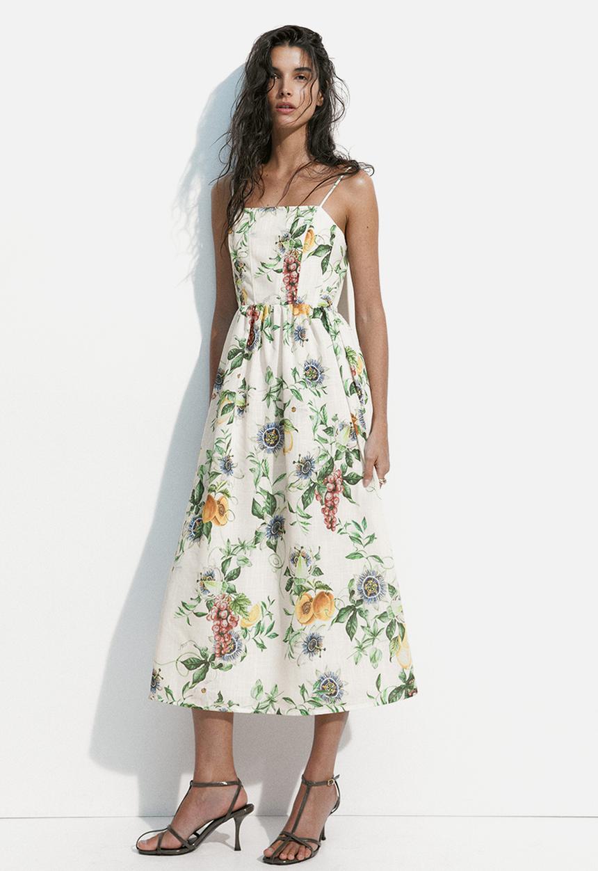 H&M - Strappy midi dress - white/peaches