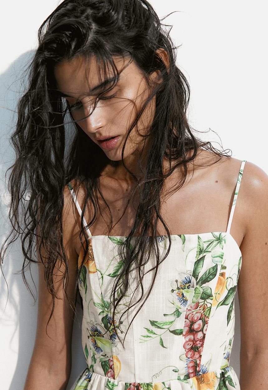 H&M - Strappy midi dress - white/peaches
