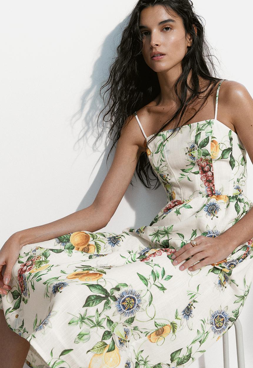 H&M - Strappy midi dress - white/peaches