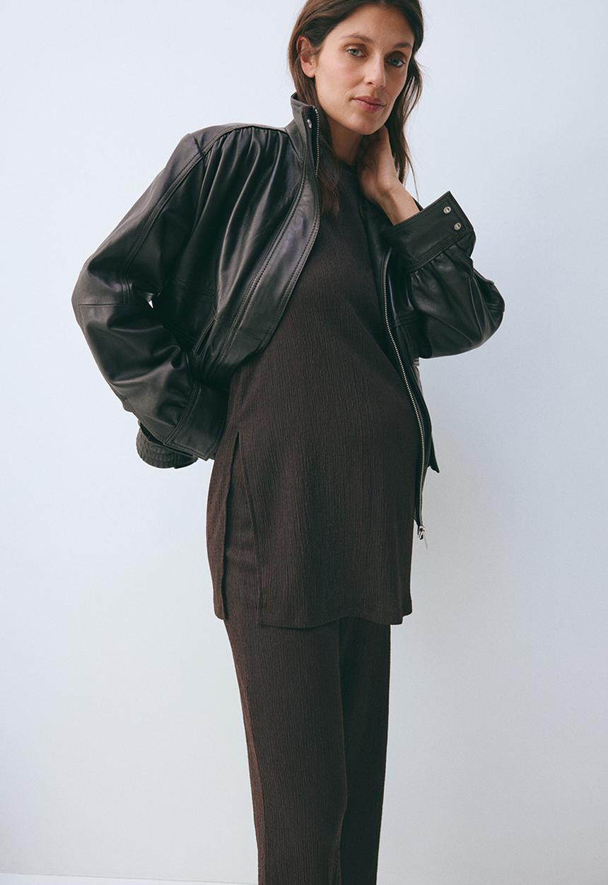 H&M - Mama 2-piece textured jersey set - dark brown
