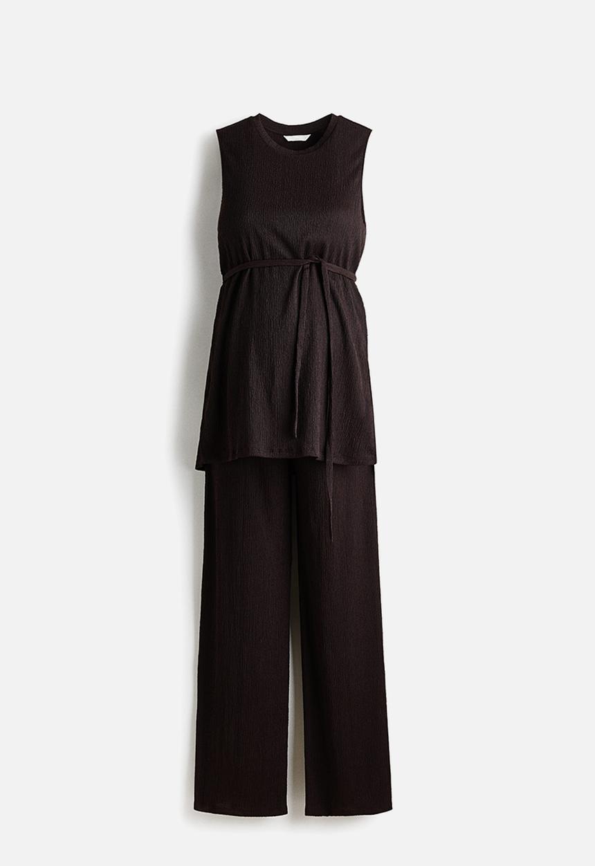 H&M - Mama 2-piece textured jersey set - dark brown