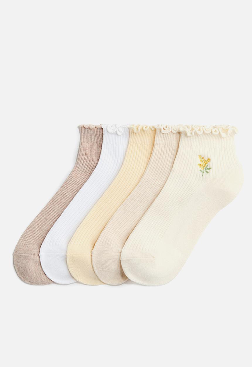 H&M - 5-pack ankle socks - beige/light yellow