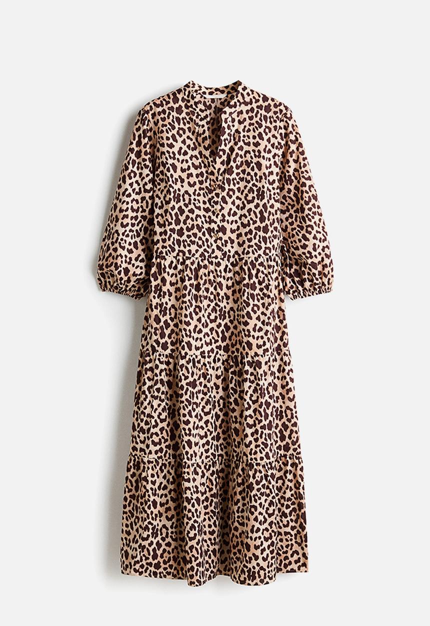 H&M - Tiered midi dress - light beige/leopard print
