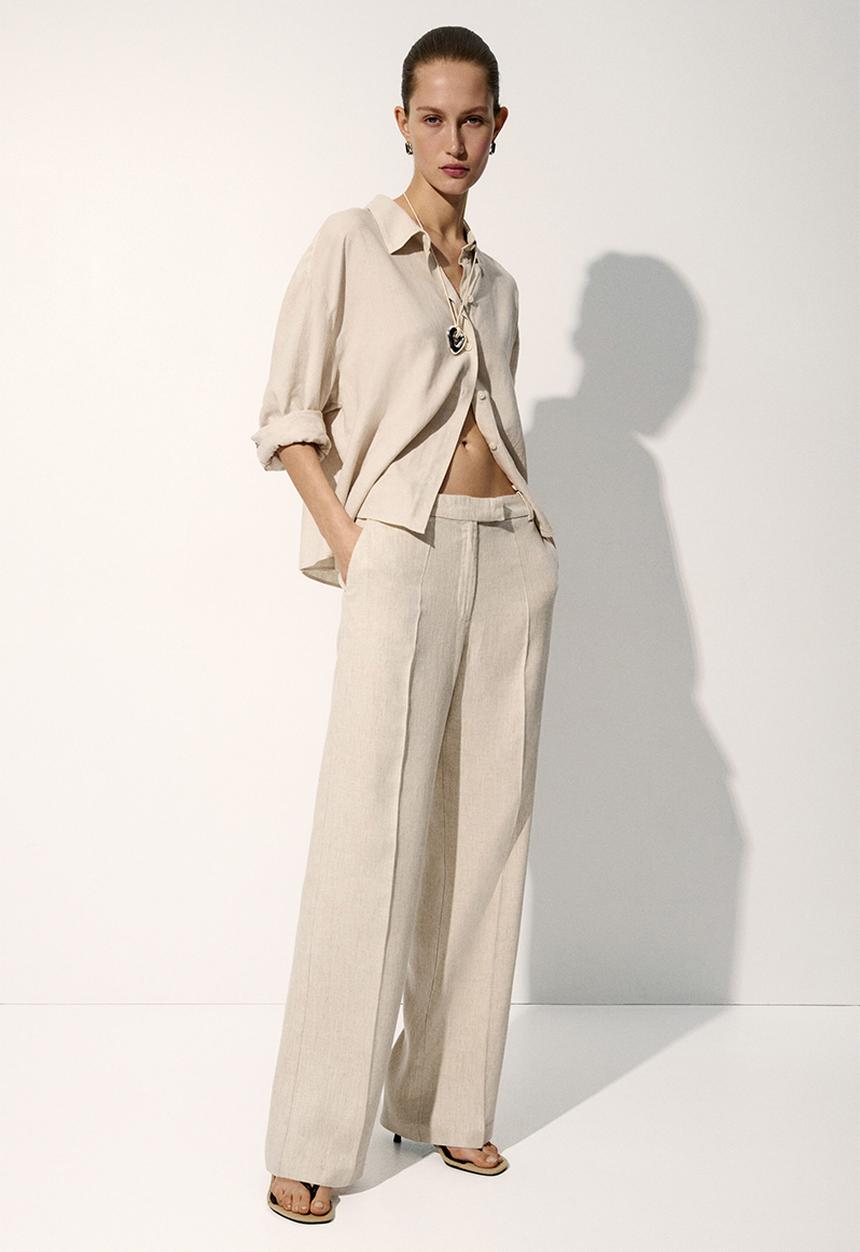H&M - Linen-blend tailored trousers - light beige