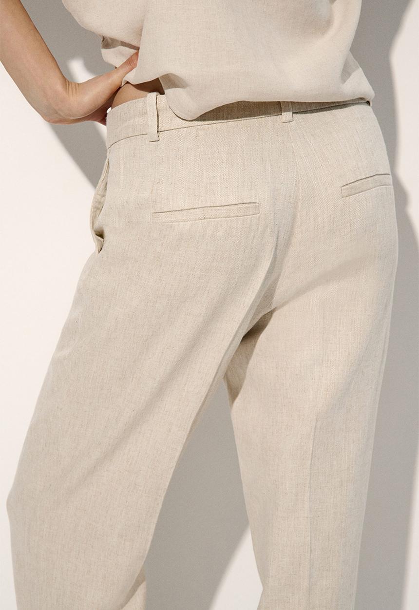 H&M - Linen-blend tailored trousers - light beige