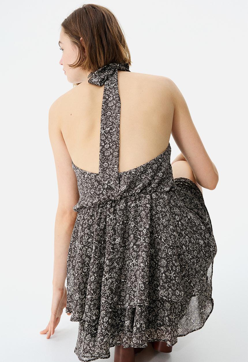 H&M - Chiffon halterneck dress - dark grey/floral
