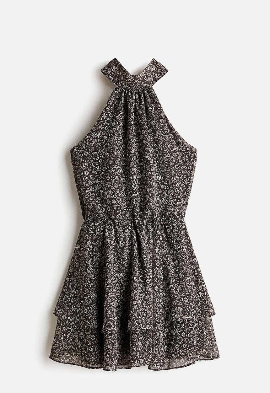 H&M - Chiffon halterneck dress - dark grey/floral