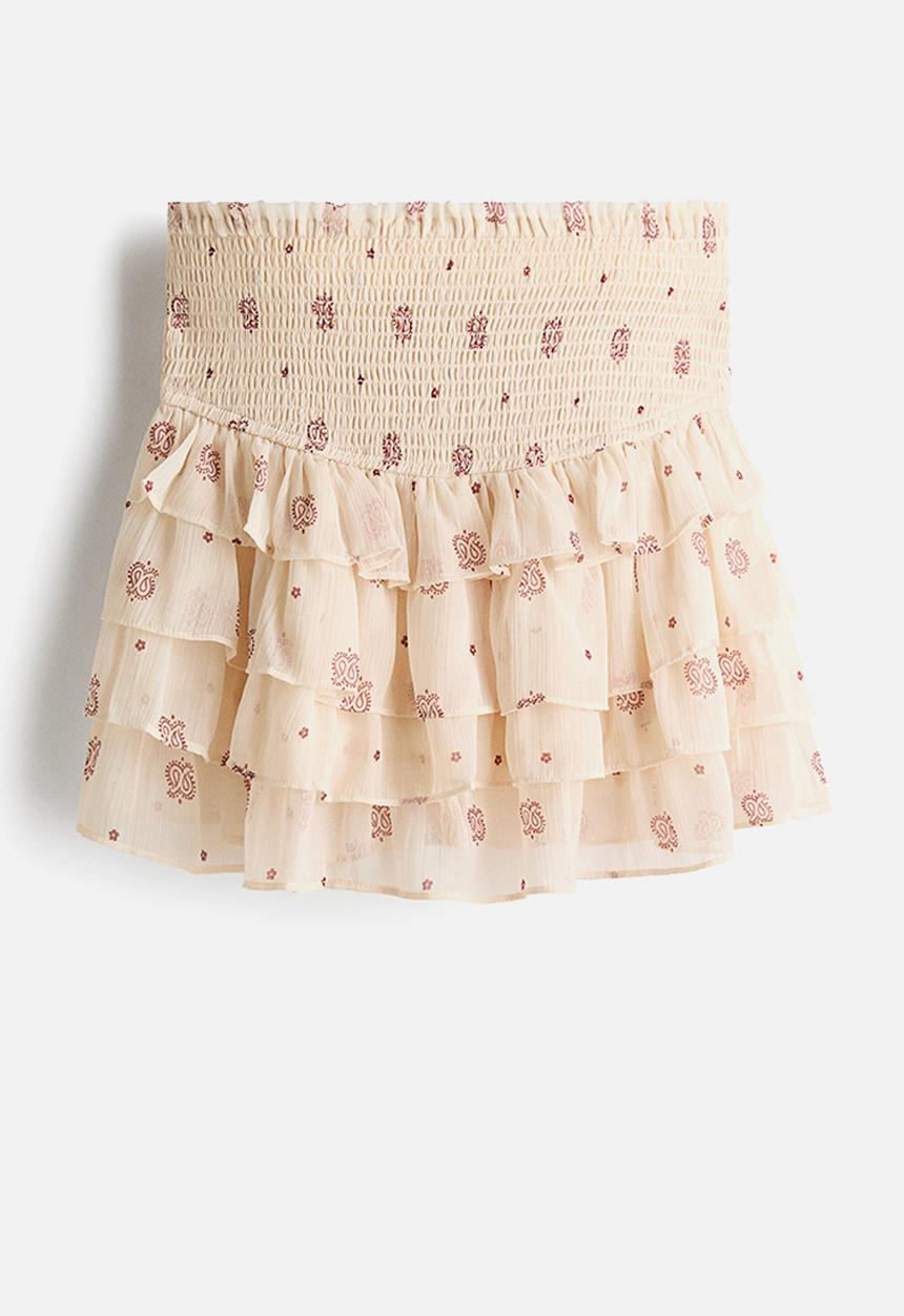 H&M - Tiered chiffon skirt - cream/paisley pattern