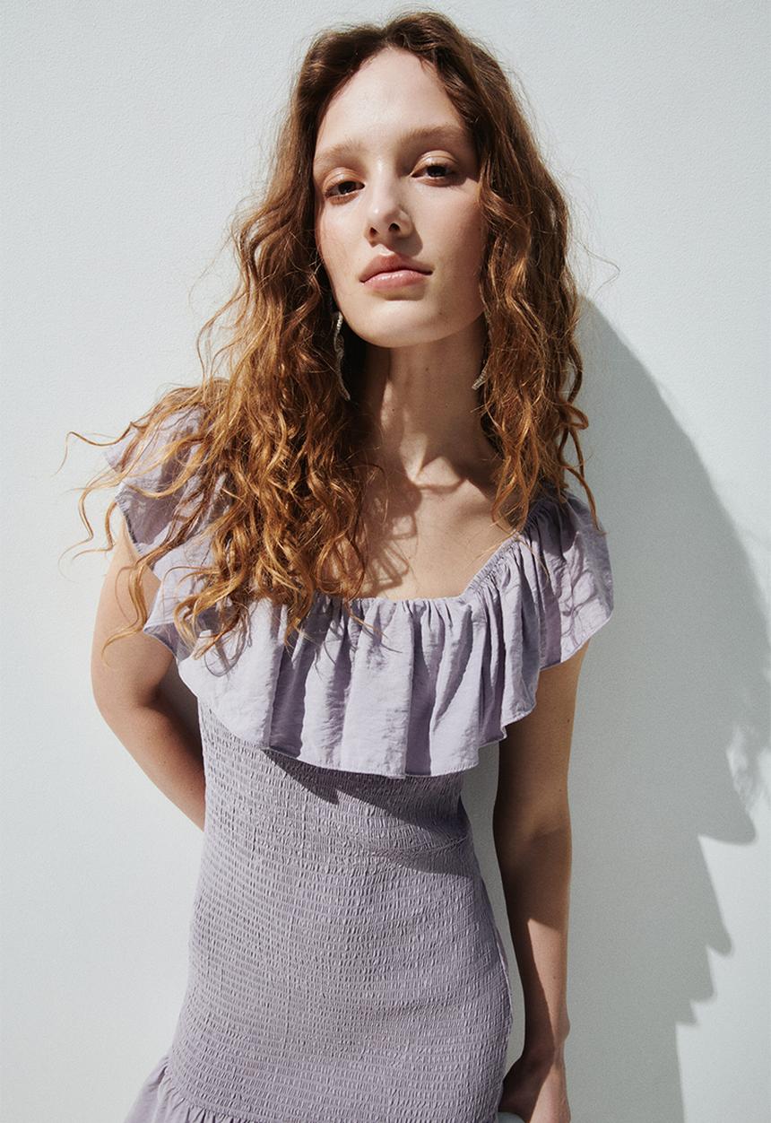 H&M - Flounced off-the-shoulder dress - light purple