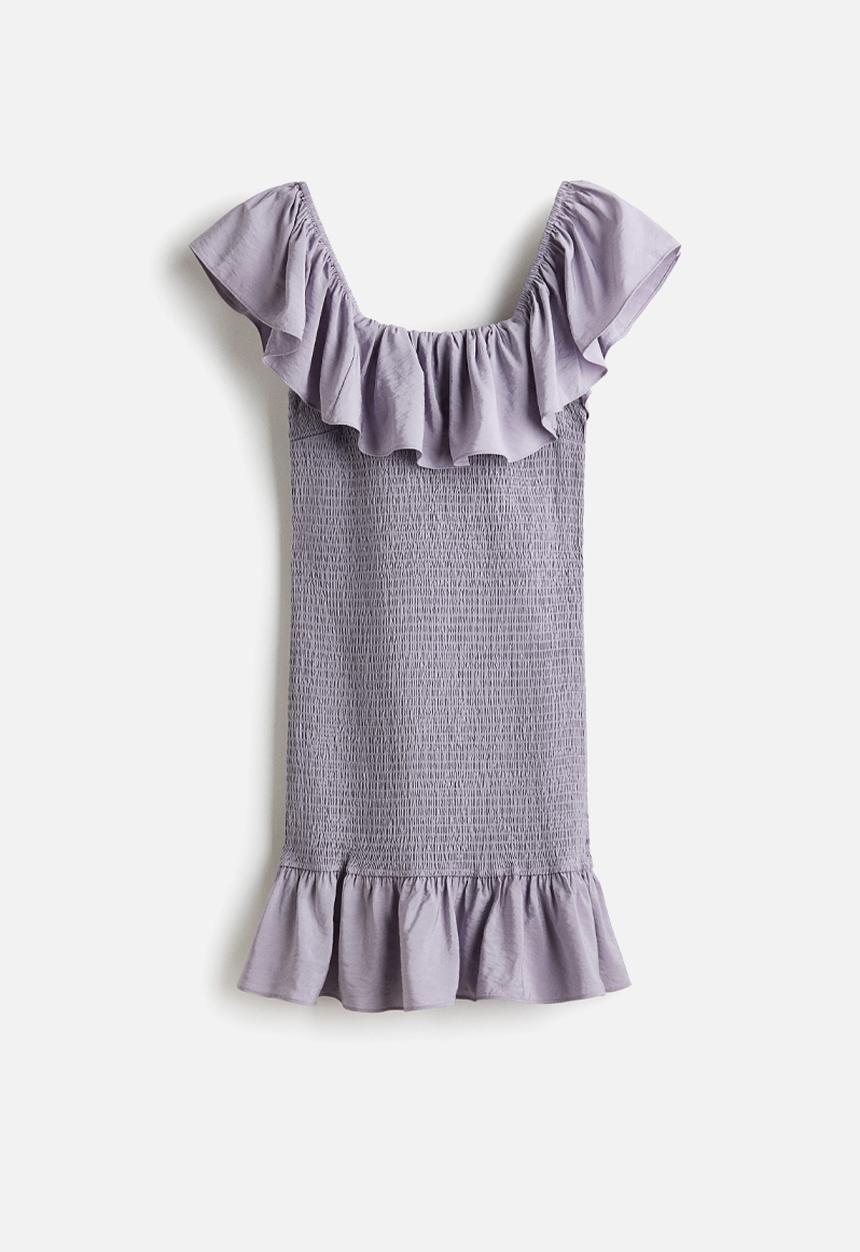 H&M - Flounced off-the-shoulder dress - light purple