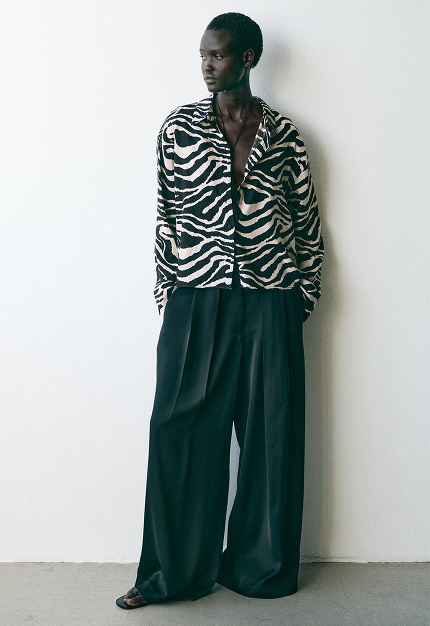 H&M - Linen-blend shirt - black/zebra print