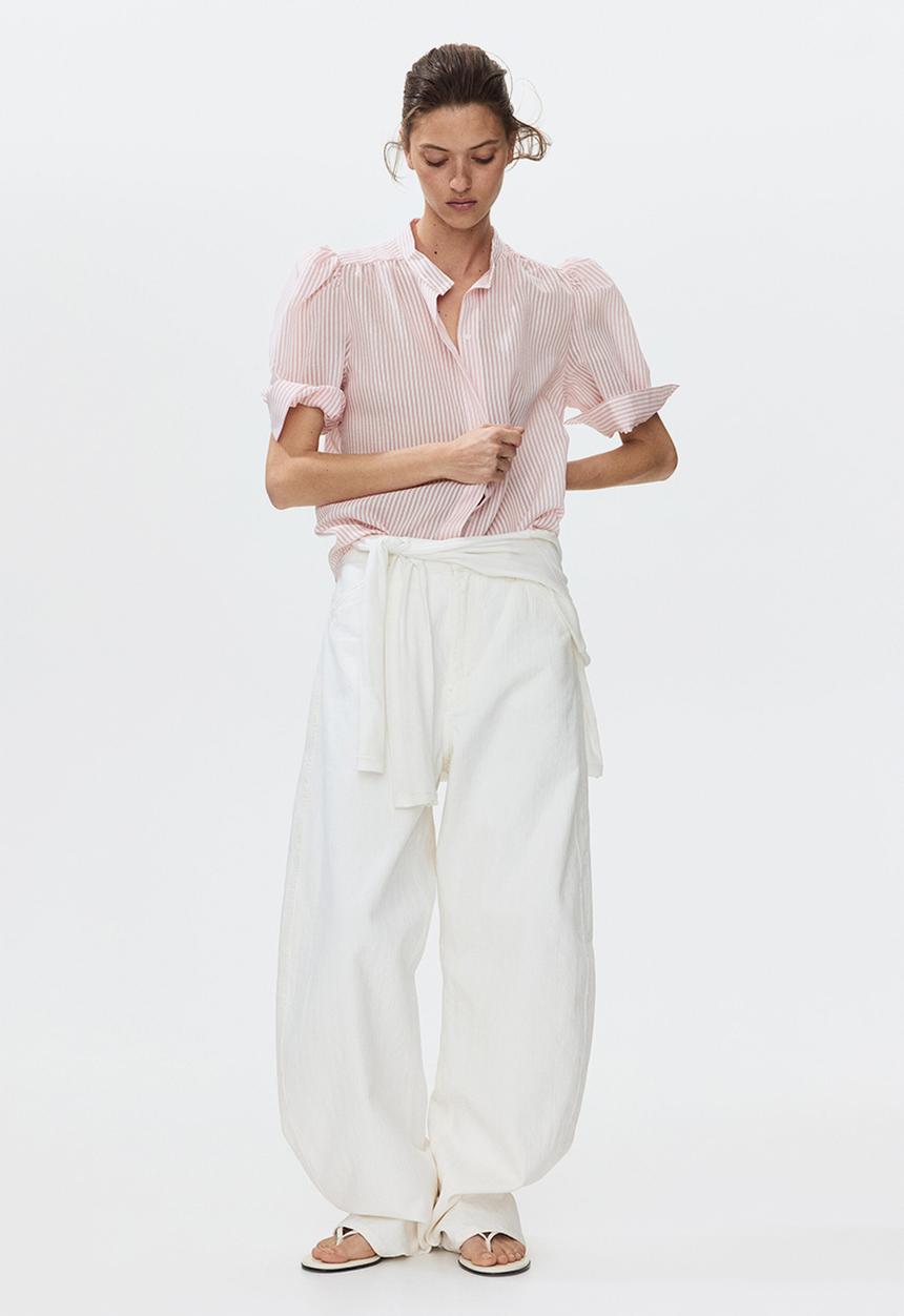H&M - Puff-sleeved blouse - white/red striped