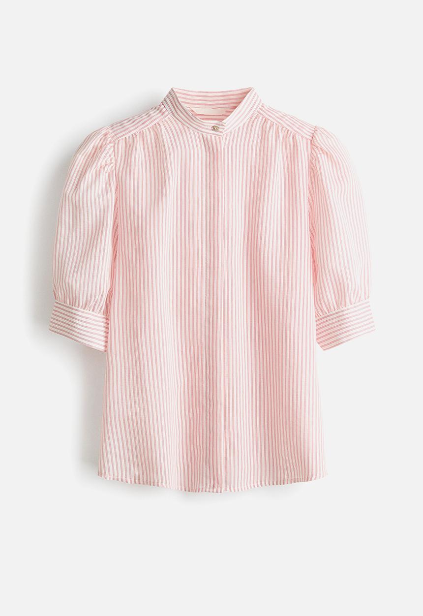 H&M - Puff-sleeved blouse - white/red striped
