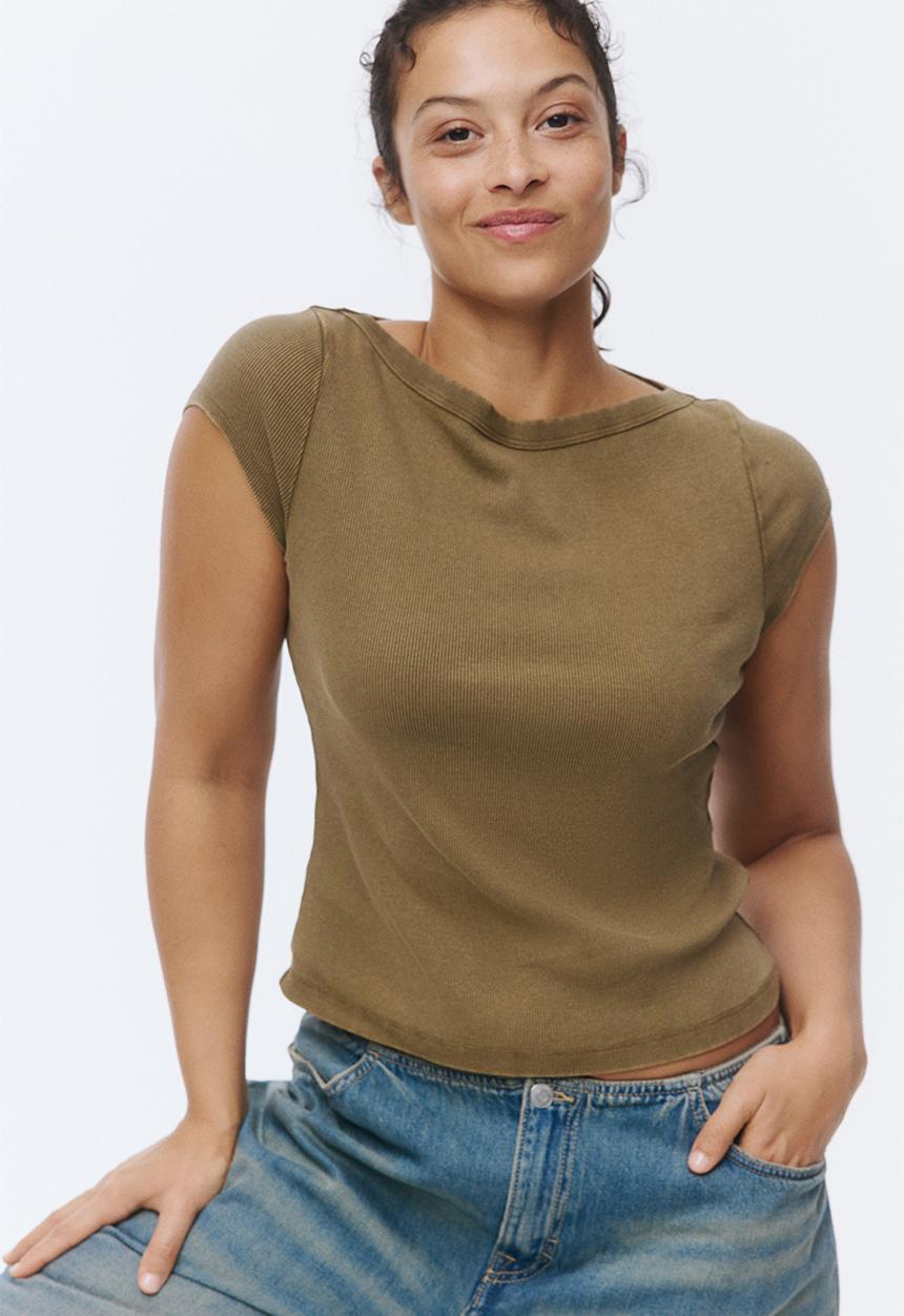H&M - Rib-knit boat-neck top - khaki green