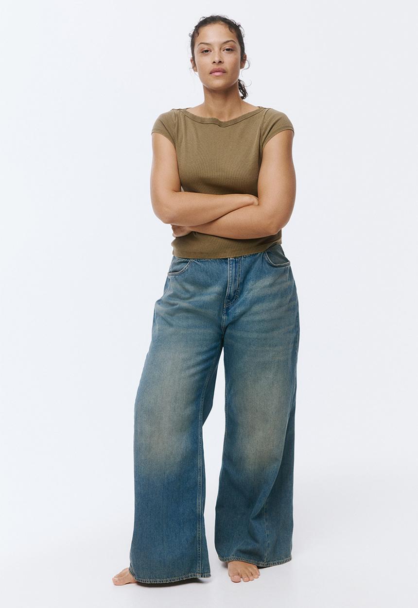 H&M - Rib-knit boat-neck top - khaki green