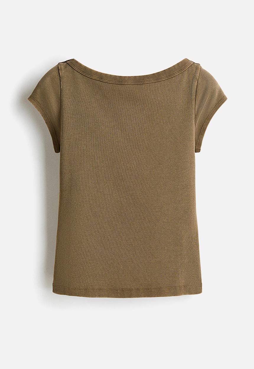 H&M - Rib-knit boat-neck top - khaki green