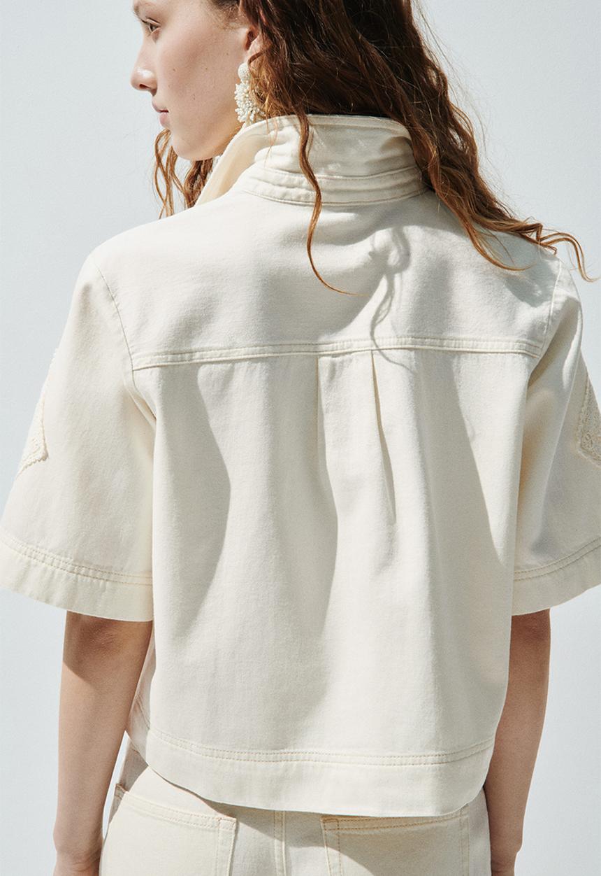 H&M - Short-sleeved denim shirt - cream