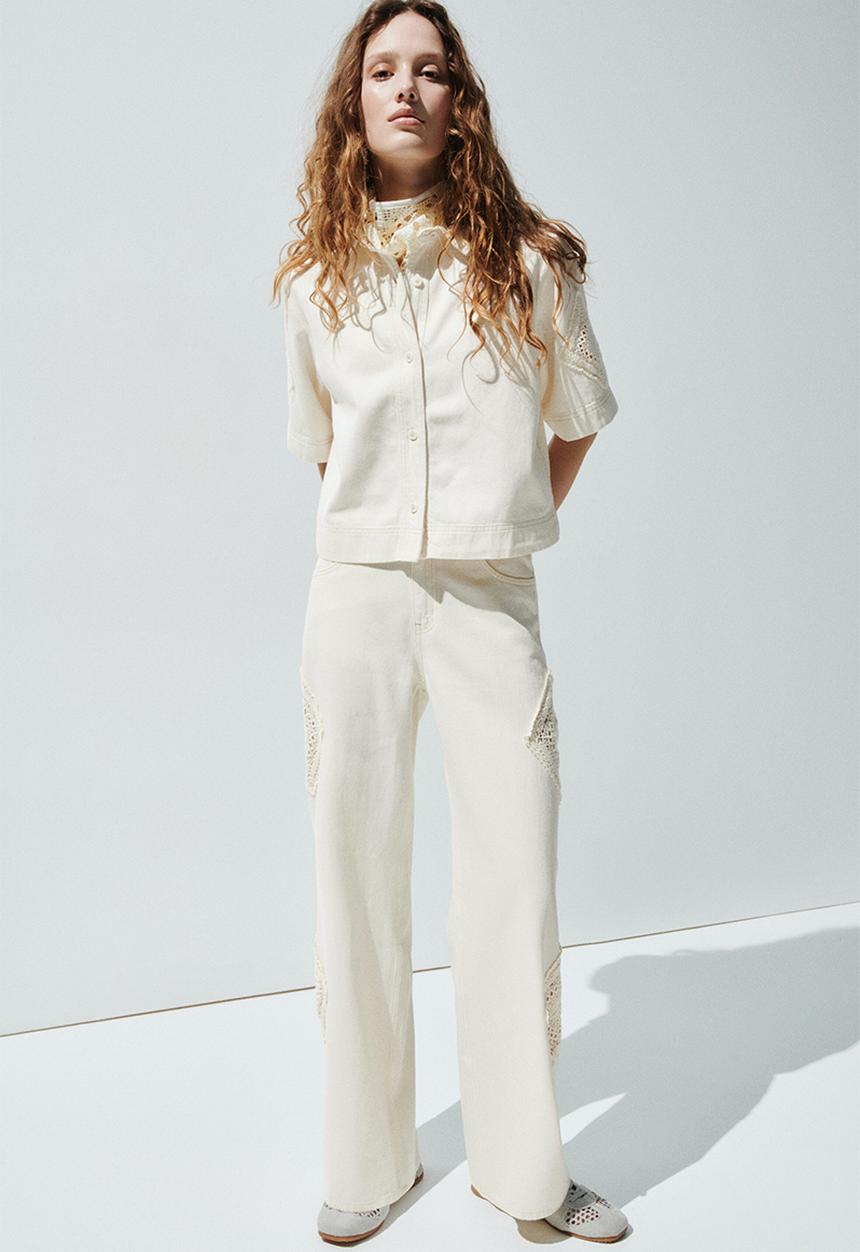 H&M - Short-sleeved denim shirt - cream