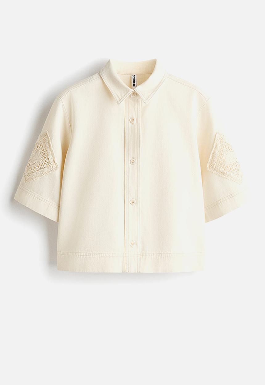 H&M - Short-sleeved denim shirt - cream